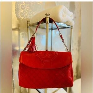 TORY BURCH FLEMING CHERRY RED SHOULDER BAG